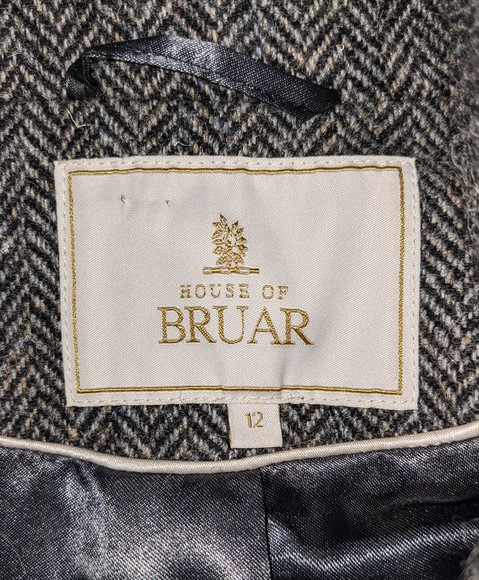 House Of Bruar Harris Tweed Grey Herringbone Double Breasted Jacket Size 12 VGC - Picture 7 of 8